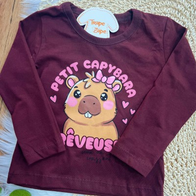Conj. Blusa Manga Longa Petit Capybara e Calça Legging - Bordo